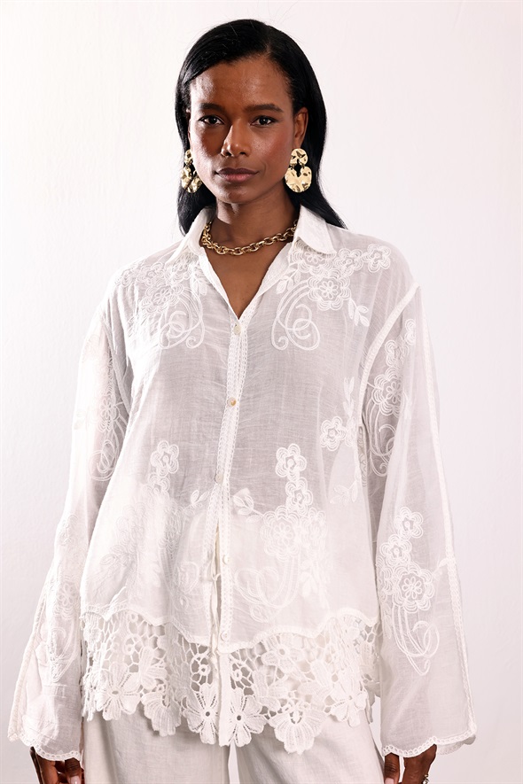 Ekru Fisto Detaylı Uzun Kol Gömlek 39226