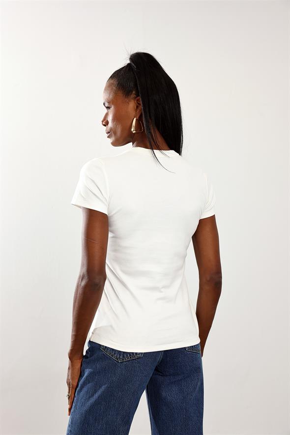 Ekru Fit Basic Tişört 