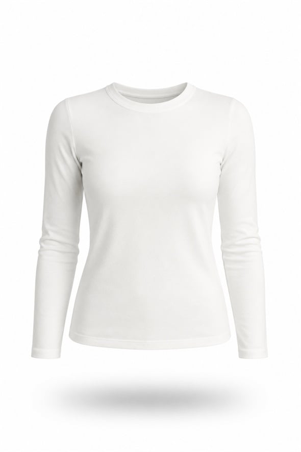 Ekru Fit Basic Uzun Kol Tişört 