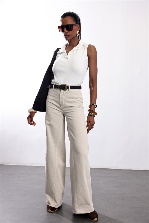 Ekru Garni Detaylı Modal Atlet 