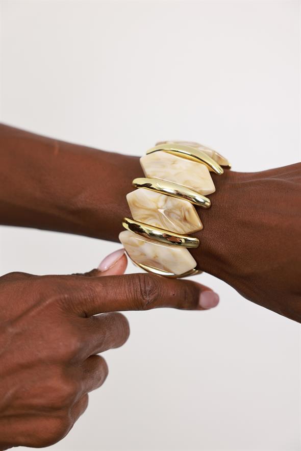 Ekru Gold Detaylı Kemik Bileklik 