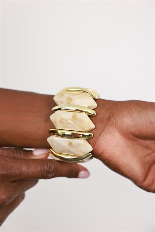 Ekru Gold Detaylı Kemik Bileklik 