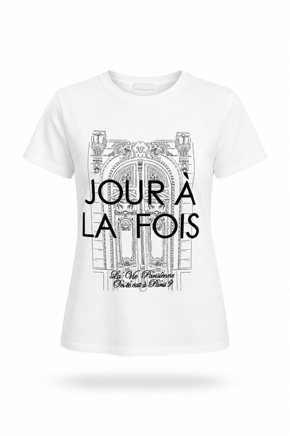 Ekru Jour A La Fois Yazılı Tişört 01478