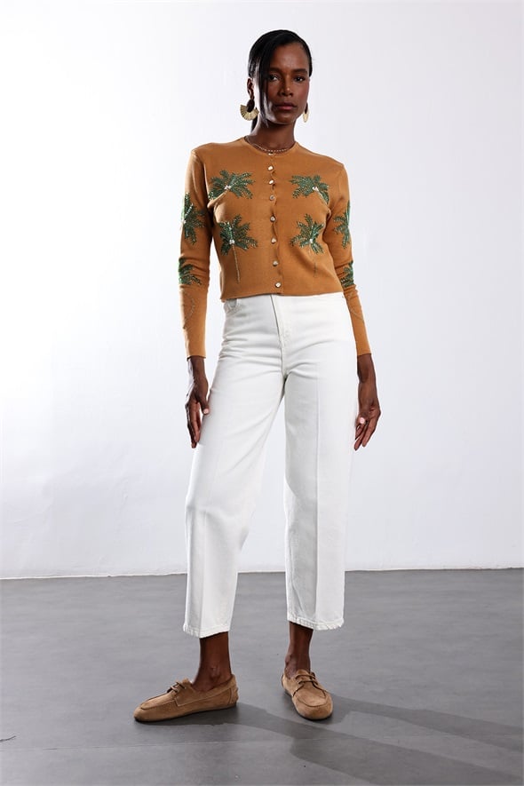 Ekru Kemerli Baggy Jean 3010