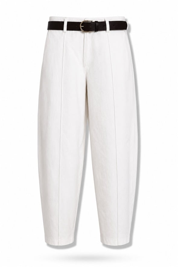 Ekru Kemerli Dikiş Detaylı Pantolon 17613