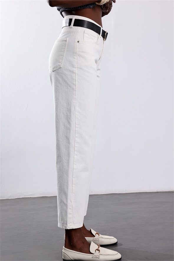 Ekru Kemerli Mom Jean 525