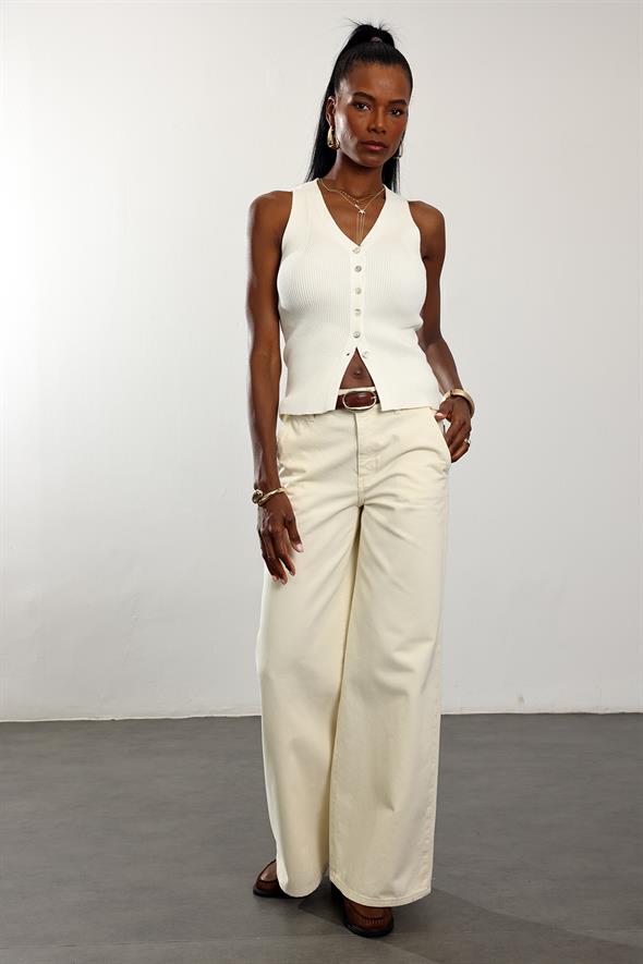 Ekru Klasik Wide Leg Jean 