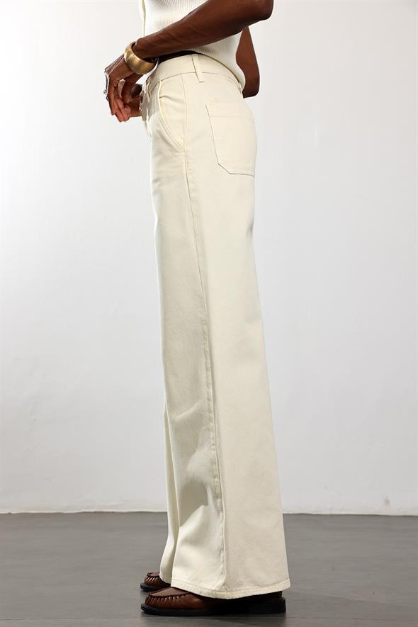 Ekru Klasik Wide Leg Jean 