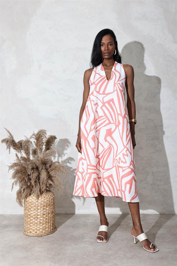 Ekru Maxi Boy Keten Elbise 