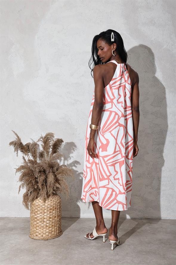 Ekru Maxi Boy Keten Elbise 