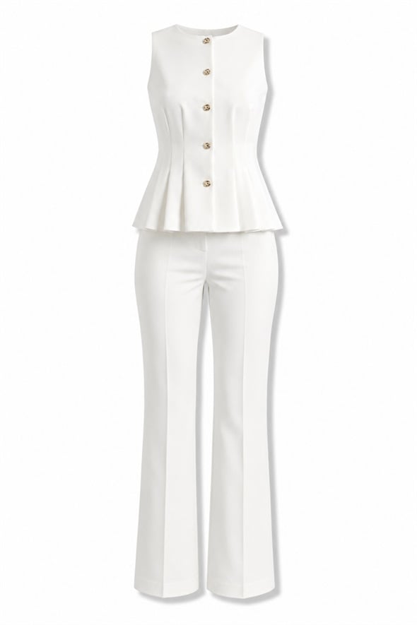 Ekru Peplum Yelek Pantolon Takım 17719