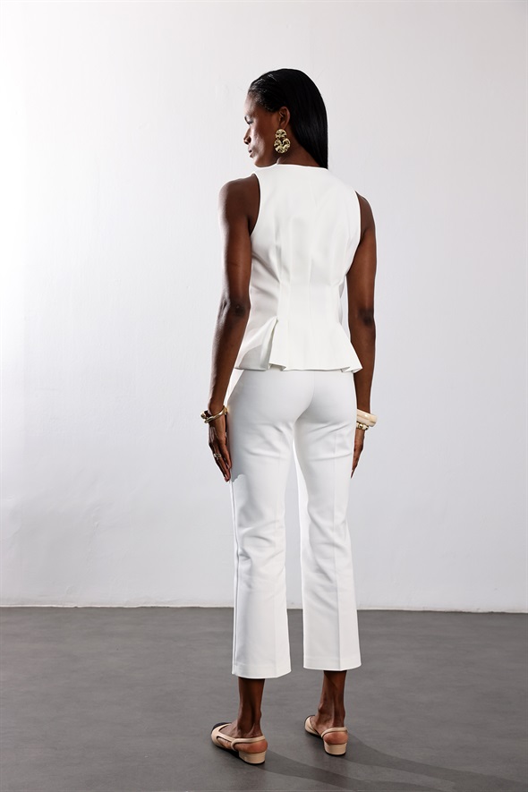 Ekru Peplum Yelek Pantolon Takım 17719