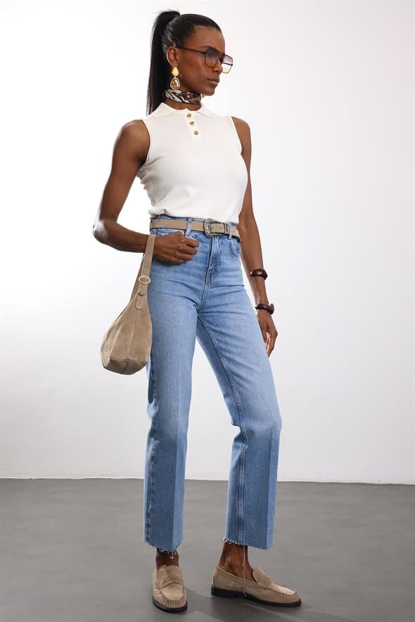 Ekru Polo Yaka Kolsuz Triko 4760