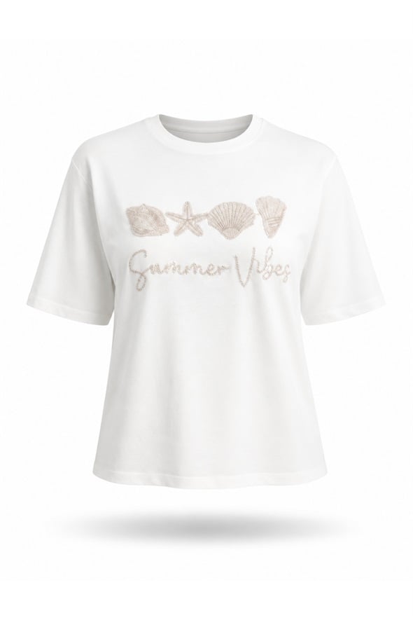 Ekru Summer Vibes Baskılı Tişört 18529