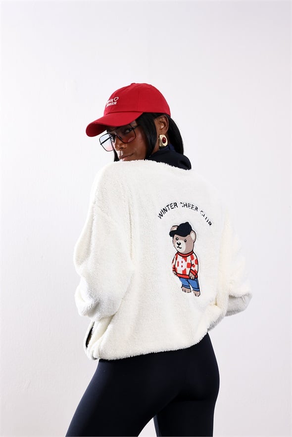 Ekru Teddy Nakışlı Polar Sweatshirt 2721