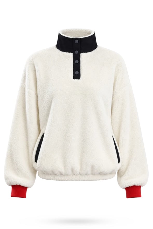 Ekru Teddy Nakışlı Polar Sweatshirt 2721