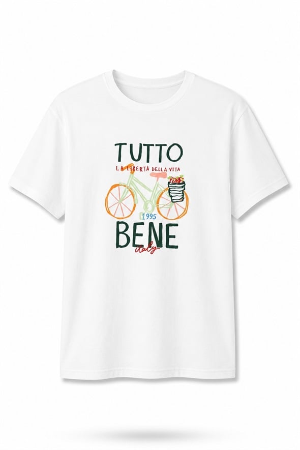 Ekru Tutto Bene Baskılı Tişört 8611
