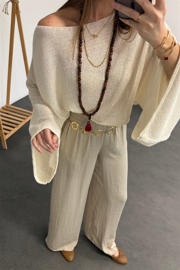 Ekru Yarasa Kol Merserize Triko 261048