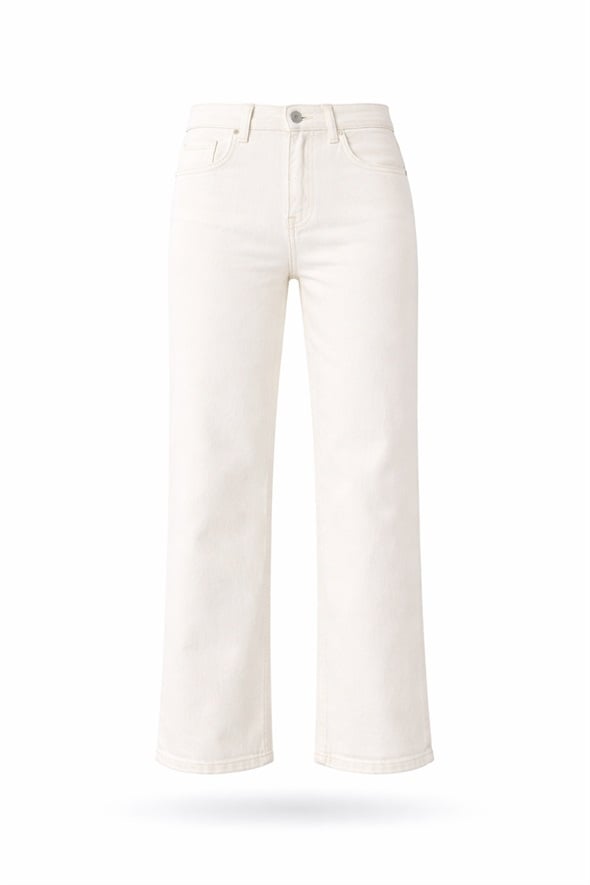 Ekru Yüksek Belli Düz Kesim Jean 