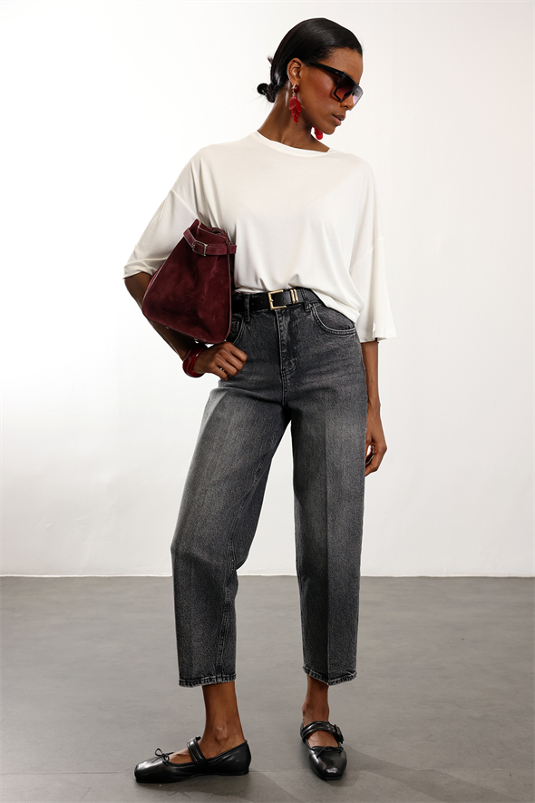 Füme Kemerli Baggy Jean 3010