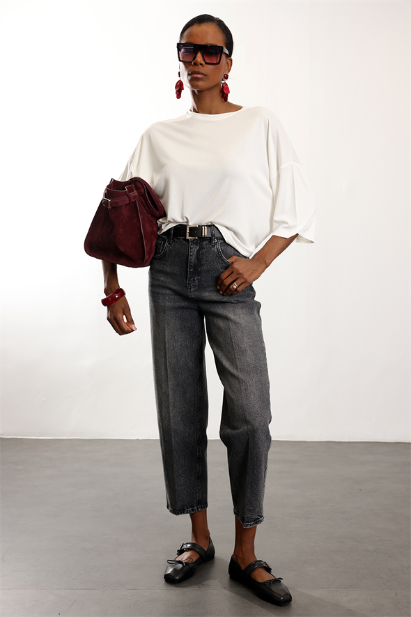 Füme Kemerli Baggy Jean 3010