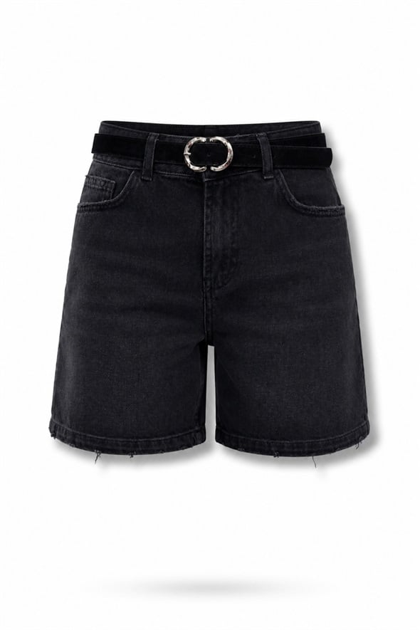 Füme Kemerli Denim Şort 26531