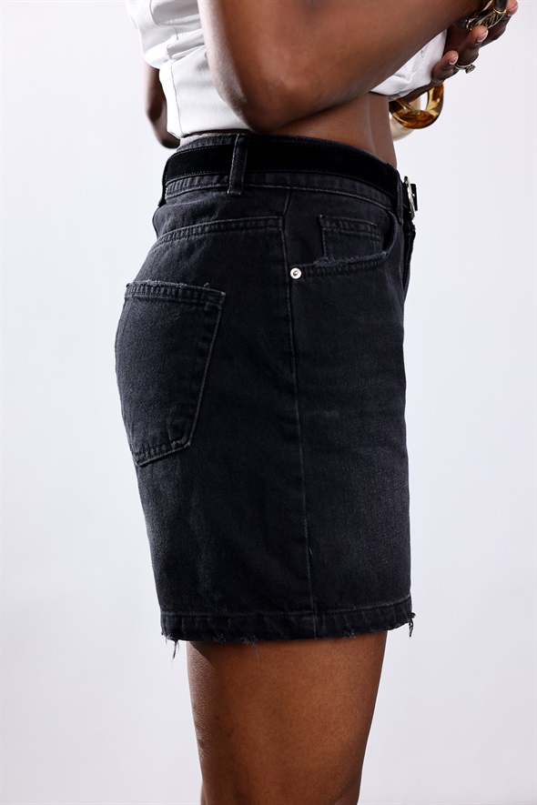 Füme Kemerli Denim Şort 26531