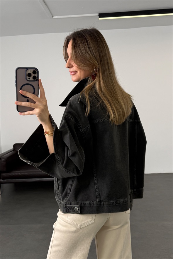 Füme Oversize Denim Ceket 