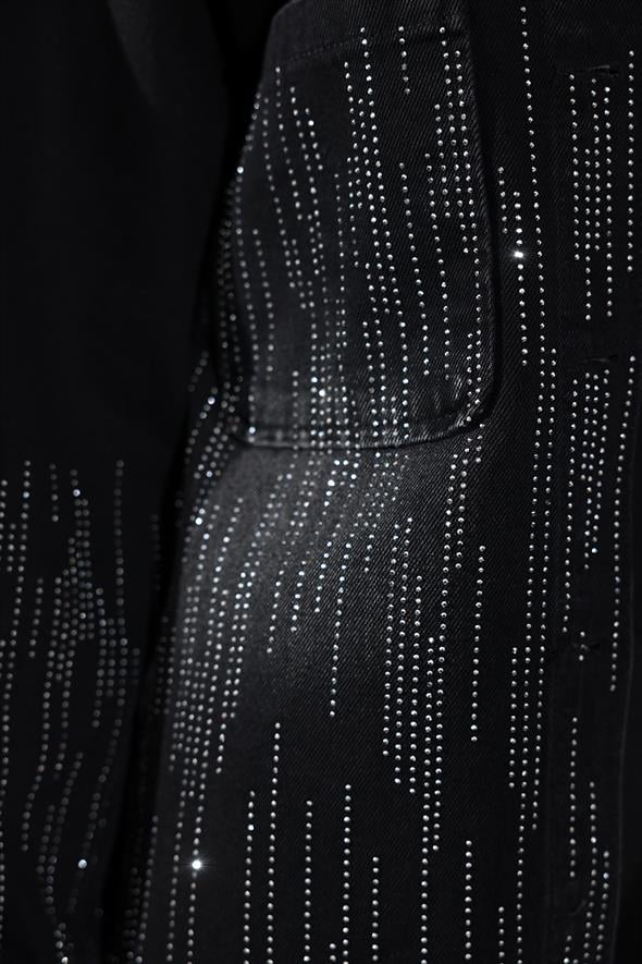 Füme Taş İşlemeli Denim Ceket 5103