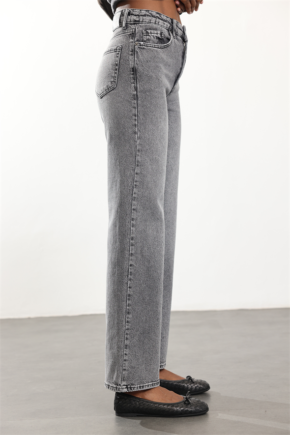 Füme Yüksek Bel Düz Kesim Jean 1005