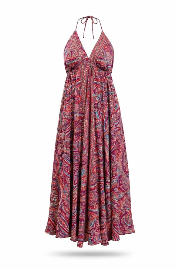 Fuşya Şal Desenli Maxi Boy Elbise 39619