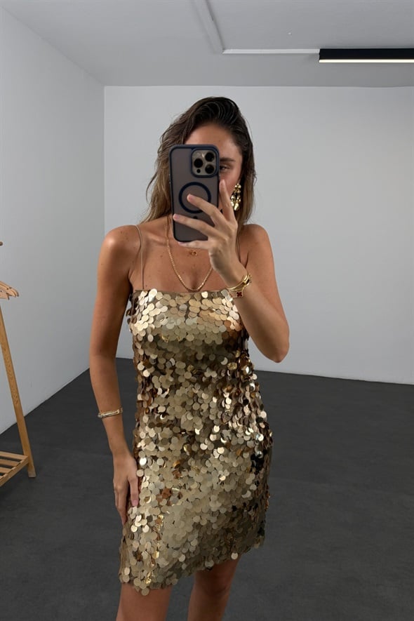 Gold Payetli Mini Elbise 111746