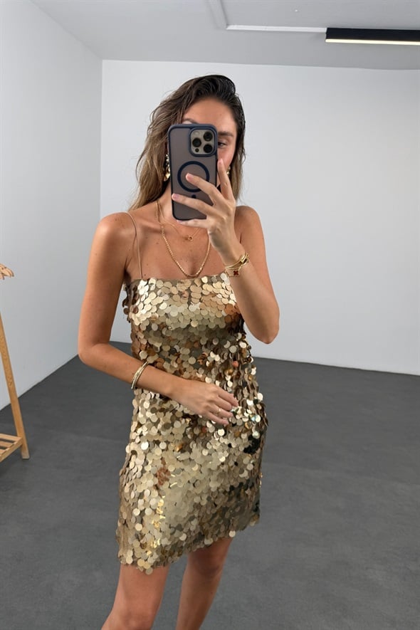 Gold Payetli Mini Elbise 111746