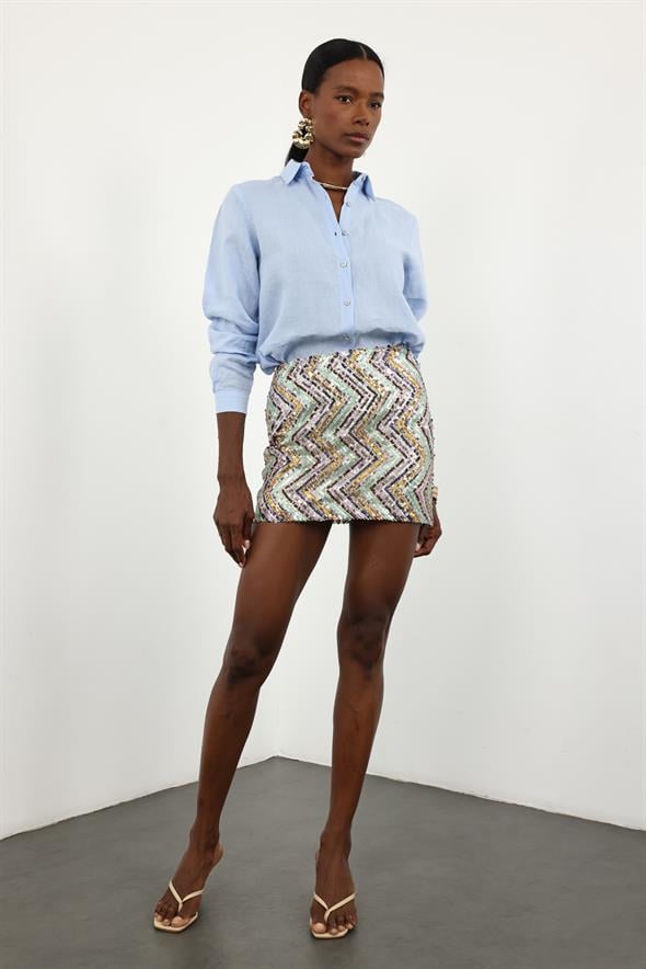 Gold Payetli Mini Etek 4073