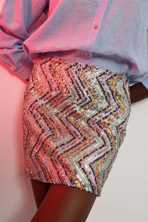 Gold Payetli Mini Etek 4073