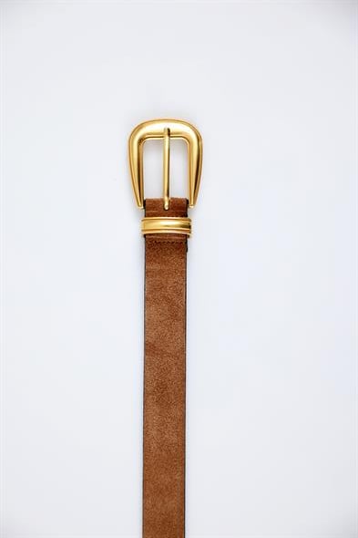 Gold Vintage Tokalı Bal Süet Kemer 