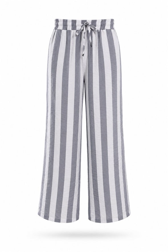 Gri Beli Lastikli Çizgili Pantolon 58571