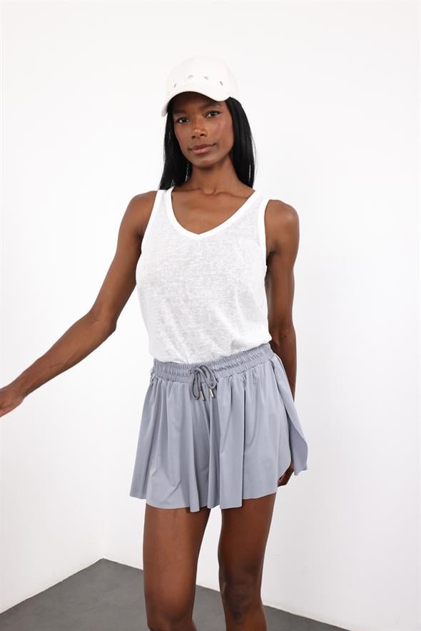 Gri Beli Lastikli Etek Görünümlü Şort 201