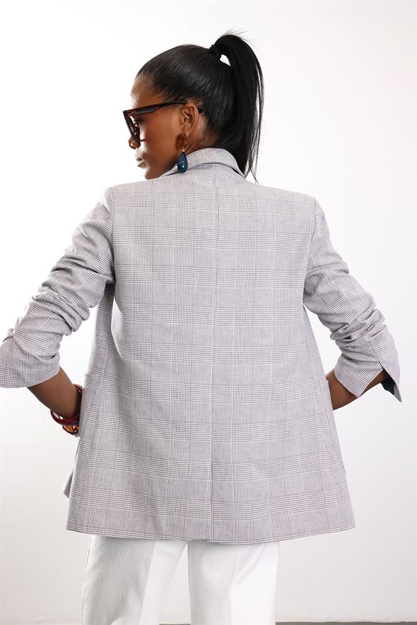 Gri Ekose Desenli Blazer Ceket 4733