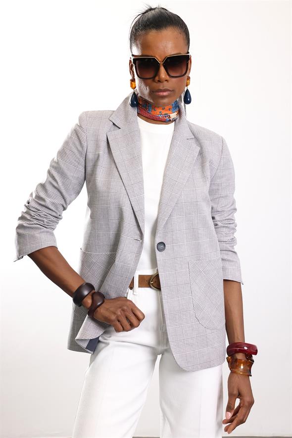 Gri Ekose Desenli Blazer Ceket 4733