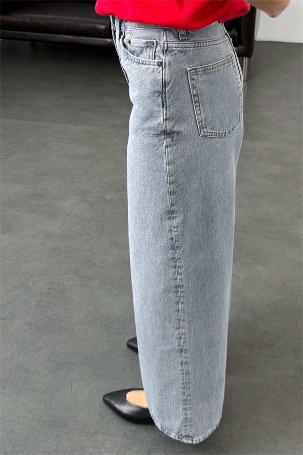 Gri Geniş Paçalı Jean 