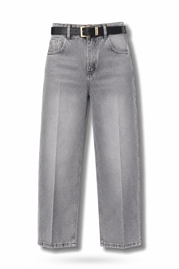 Gri Kemerli Baggy Jean 3010