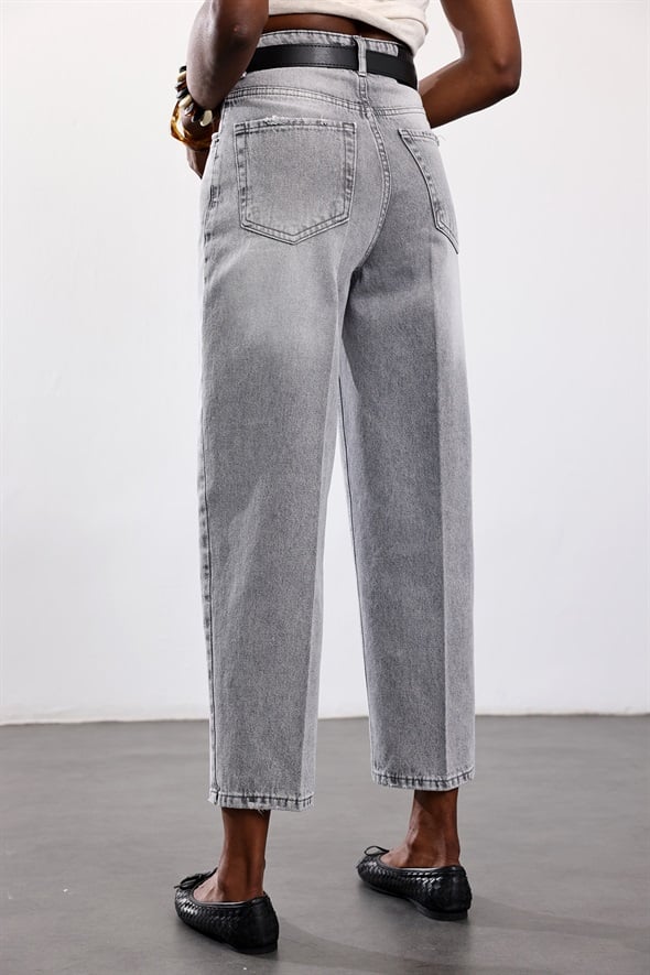 Gri Kemerli Baggy Jean 3010