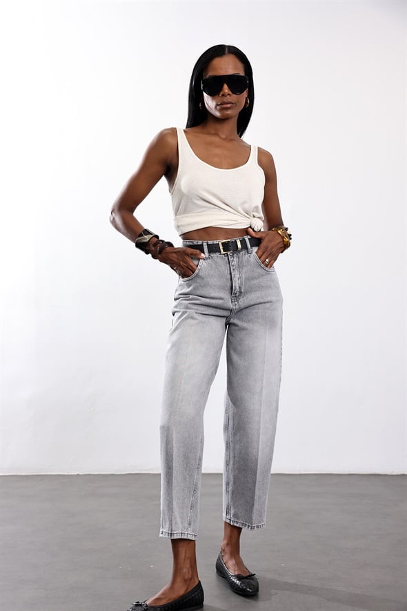 Gri Kemerli Baggy Jean 3010