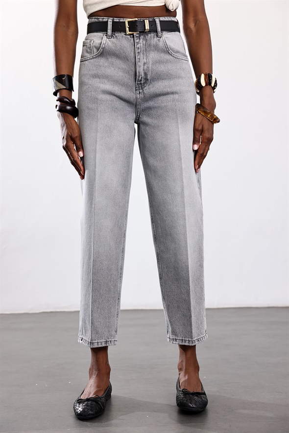 Gri Kemerli Baggy Jean 3010