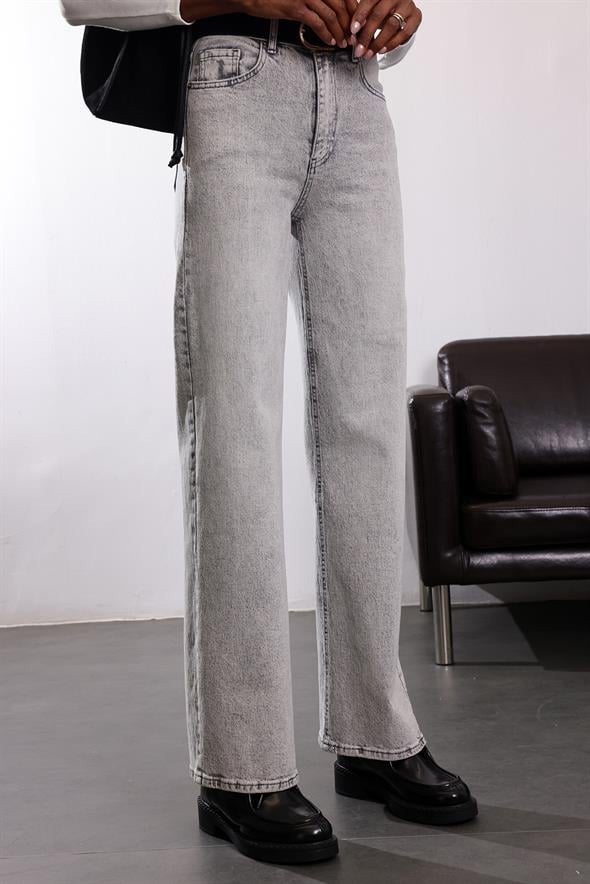 Gri Kemerli Likralı Düz Kesim Jean 1005