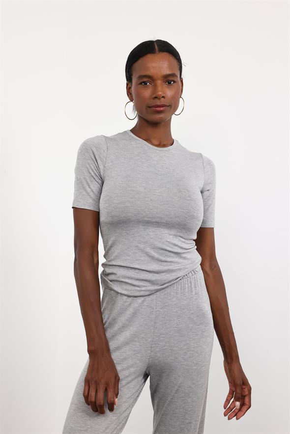 Gri Melanj Dökümlü Yumuşak Pijama Takım 