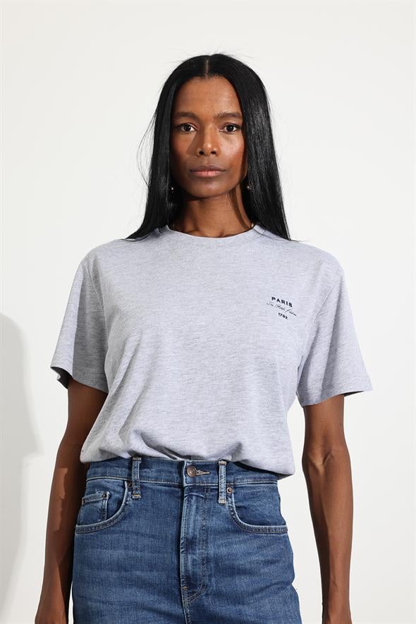 Gri Melanj Paris Tişört 