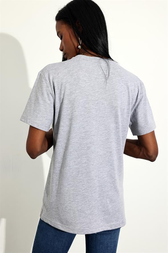 Gri Melanj Paris Tişört 