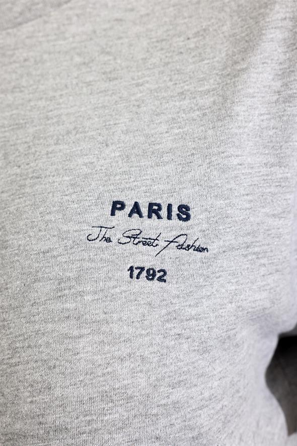 Gri Melanj Paris Tişört 